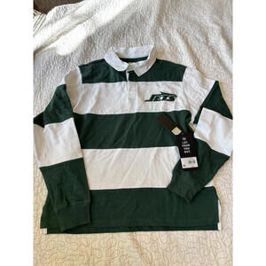 NY Jets‎ Green and White Striped Rugby Polo Shirt Size Small #544